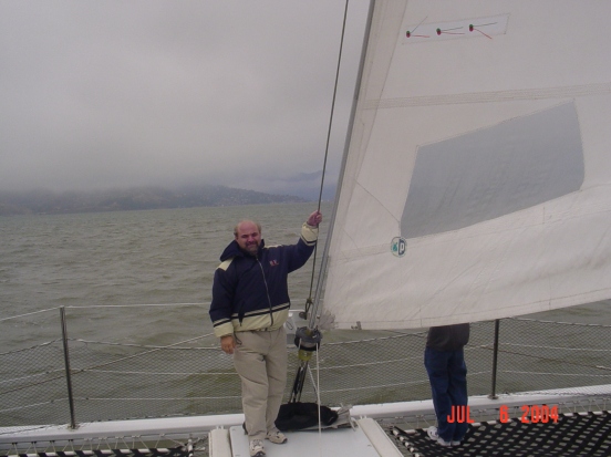 Bill out on the catamaran tour we took out to the Golden Gate Bridge and back!
