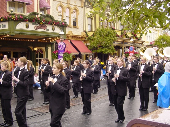 my daughter (she is in the middle with her holding her piccolo) marching on Main Street USA in Magic Kingdom, Walt Disney World FL in 2005