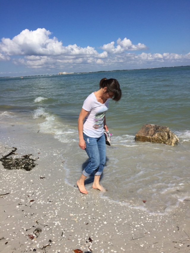 my sister searching for shells
