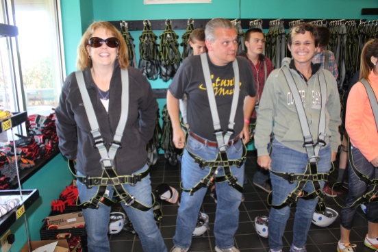 trying to figure out all the straps - they were very good at making sure we were secure