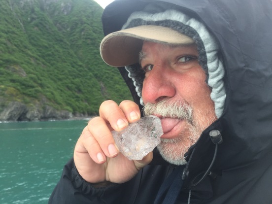 licking a piece of glacier ice!